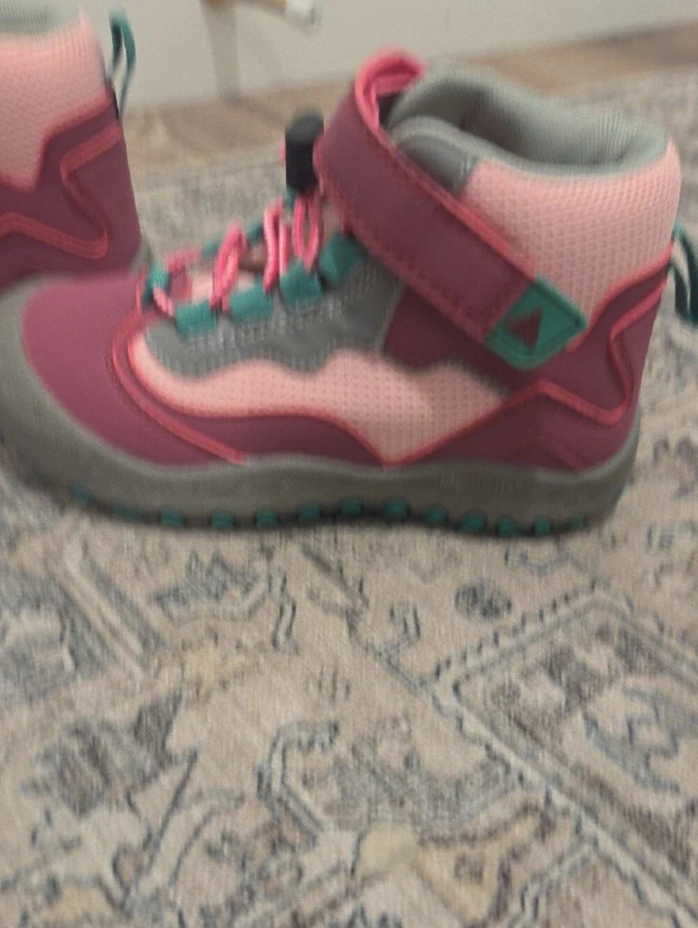 Mishansha Pink and Teal Kids High-Top Hiking Boots